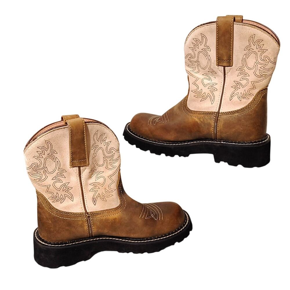 Ariat Fatbaby Western Cowboy Boots Pink Brown Leather Womens Size 5B - Picture 2 of 10